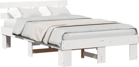 vidaXL Ágykeret fejtámlával Fehér 135 x 190 cm Tömör fenyőfa