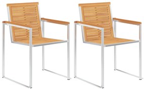 vidaXL 2 db tömör tíkfa és acél kerti szék párnával