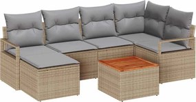 vidaXL Kerti Kanapé Szett párnával 7 pcs Bézs polirattan