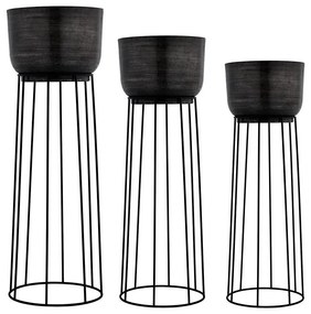 Eglo 428096 - KÉSZLET 3x Fém virágcserép OKAYAMA fekete