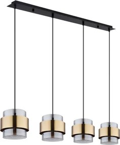Globo 15560-4H Függeszték fém fekete váz, üveg búra réz dekor gyűrűvel. SzxHxM: 1110x180x1200mm, exkl. 4x E27 60W 230V