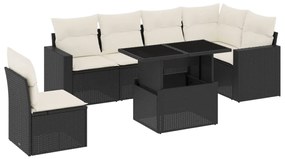 7 részes fekete polyrattan kerti ülőgarnitúra párnával