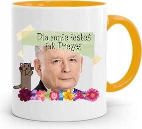 Sárga Vicces Bögre Jaroslaw Kaczynski felirattal, fényképpel