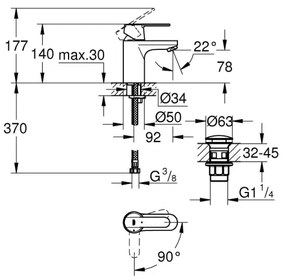 GROHE 23586000 - mosdócsaptelep GET, S méretű, fényes króm
