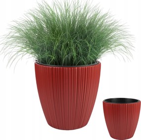 Kerti Kaspó Kerek 35X35 CM, Bordázott Betéttel, Piros Teraszra