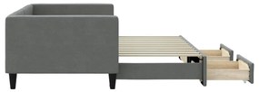 sötétszürke kihúzható szövet heverő fiókokkal 90 x 200 cm