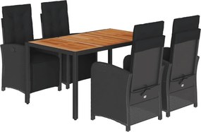 vidaXL 5 részes fekete polyrattan kerti étkezőgarnitúra párnákkal