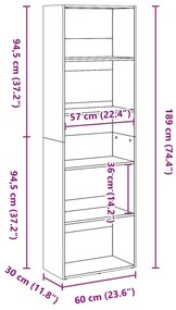 betonszürke szerelt fa könyvespolc 60 x 30 x 189 cm