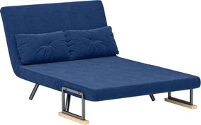 HOMCOM 2-Fős Állítható Háttámlás Kanapéágy, Kihajtható Kétfős Kanapéágy 2 Párnával a Nappaliba, Kárpitozott Szövet, Acél és Fa, 102x73x81 cm, Kék | Ao
