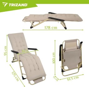 Összecsukható kerti, strandfotel párnával és fejtámlával - arany színű kivitelben