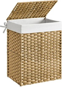 Kézzel fonott rattan szennyeskosár, összecsukható, kivehető zsákkal 90L, sárga
