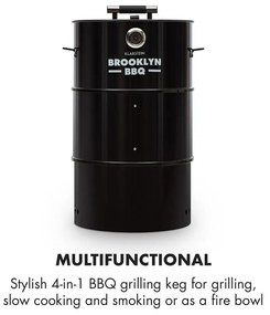 Brooklyn-BBQ, 4-in-1 grillező hordó, Ø 42 cm, acél, porszórt lakkozás