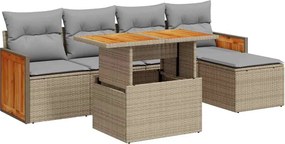 vidaXL 6 részes bézs polyrattan akácfa kerti ülőgarnitúra párnával
