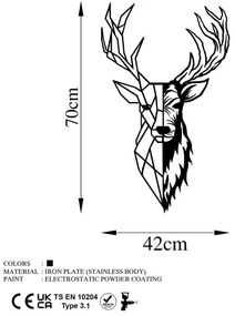 Fali dekoráció 42x70 cm szarvas fém