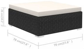 6-részes fekete polyrattan kerti bútorszett párnákkal
