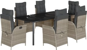 vidaXL 7 részes világosszürke polyrattan kerti étkezőszett párnával