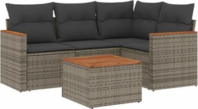 vidaXL 5 részes szürke polyrattan kerti ülőgarnitúra párnákkal