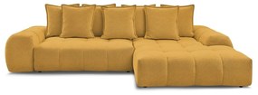 Mustársárga zsenília kinyitható-tárolóhelyes sarokkanapé (jobb oldali-heverő résszel) Everest – Bobochic Paris