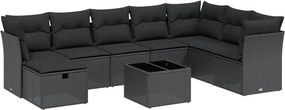 vidaXL 9 részes fekete polyrattan kerti ülőgarnitúra párnákkal