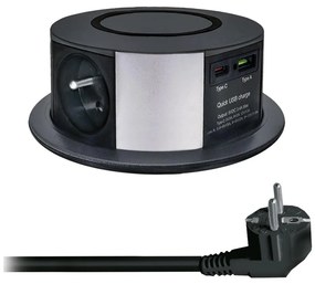 Solight PP120CW-PD20-B asztali oszlop 3x230V+1xUSB-A+1xUSB-C Qi-val