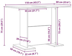 Étkezőasztal Kézműves Tölgy 110x60x75 cm Mérnöki Fa