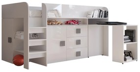 Kombinált gyerekágy 90 cm Toreno 1 (fehér + fényes fehér + szürke fényes foganytúk). 1083311