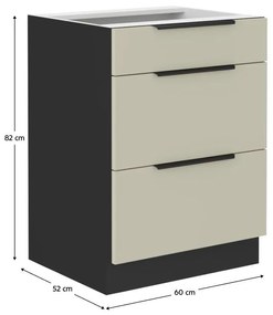 Alsó konyhaszekrény Arikona 60 D 3S BB (kasmír + fekete) . 1097031