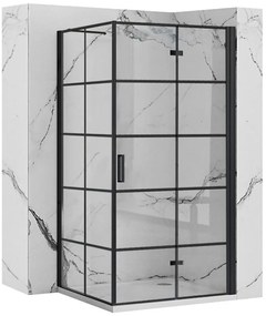 Rea Molier Fekete, zuhanykabin összecsukható ajtóval 100 (ajtó) x 90 (fal), 6mm átlátszó üveg, fekete profil, KPL-K6963