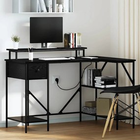Asztal LED -es lámpákkal Musta tammi 120 x 79 x 86.5 cm Faanyag