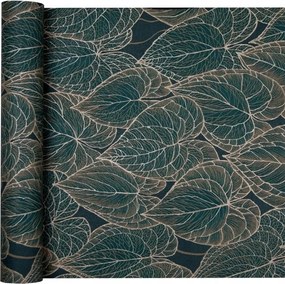 Tapéta Zöld Arany Levelek Sötét Háttér 3D Hatás Flizelina