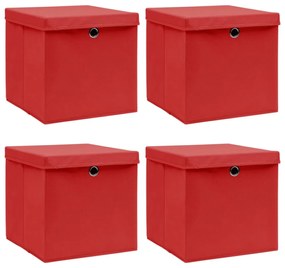 vidaXL 4 db piros szövet tárolódoboz fedéllel 32 x 32 x 32 cm