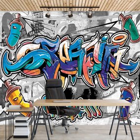 Fotótapéta - Színes graffiti szürke kivitelben (254x184 cm)