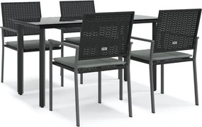 vidaXL 5 részes polyrattan és acél kerti étkezőgarnitúra párnával