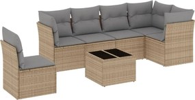 vidaXL 7 részes bézs polyrattan kerti ülőgarnitúra párnákkal