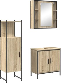vidaXL Fürdőszoba bútor szett polcokkal tárolóval 3 pcs Barna Faanyag