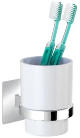 WENKO 23847800-Fogkefetartó pohár TURBO-LOC QUADRO ED. 7x9,5 cm fényes króm/fehér 23847800