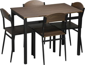 HOMCOM 5 Részes Étkező Garnitúra 1 Téglalap Alakú Asztallal (100x63x76.5 cm) és 4 Székkel (45x40x82 cm), Fém és MDF Anyagból, Fekete és Barna | Aosom