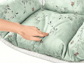 Fehér függő szék KOKON állvánnyal, világoszöld mintás párnával