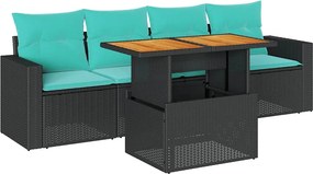 vidaXL 5 részes fekete polyrattan kerti kanapészett párnákkal