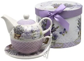 Levendulás porcelán egyszemélyes teáskészlet díszdobozban