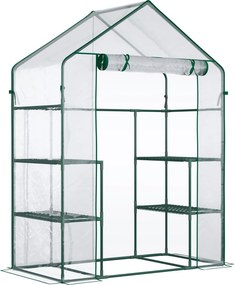 Outsunny Sétáló Üvegház Paradicsom Üvegház Hidegkeret 6 Polccal Átlátszó Acél PVC Műanyag 142 x 73 x 195 cm | Aosom