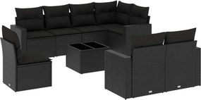 vidaXL 9 részes fekete polyrattan kerti ülőgarnitúra párnákkal