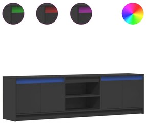 fekete szerelt fa TV-szekrény LED-ekkel 180 x 34 x 50 cm