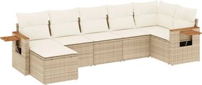 vidaXL 7 részes bézs polyrattan kerti ülőgarnitúra párnákkal