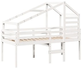 fehér tömör fenyőfa magasított ágy tetővel 75 x 190 cm