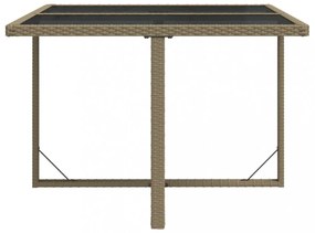 bézs polyrattan és üveg kerti asztal 109 x 107 x 74 cm