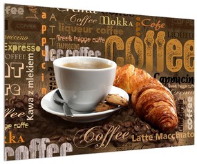 Csésze kávé és a croissantok képe (90x60 cm)