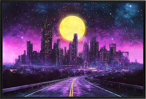 Poszter Alumínium Keret Cyberpunk Synthwave Város Felhőkarcolók Út 60x40