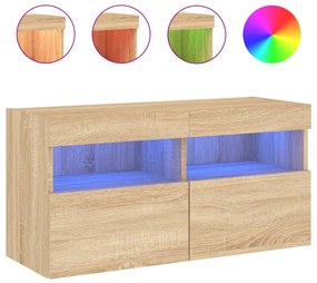 sonoma tölgy színű fali TV-szekrény LED-ekkel 80x30x40 cm