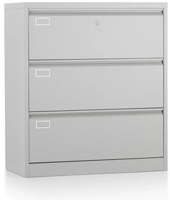 Kétsoros fém iratszekrény A4 - 3 fiókos, 90 x 45 x 102 cm, hengerzár, szürke - ral 7035